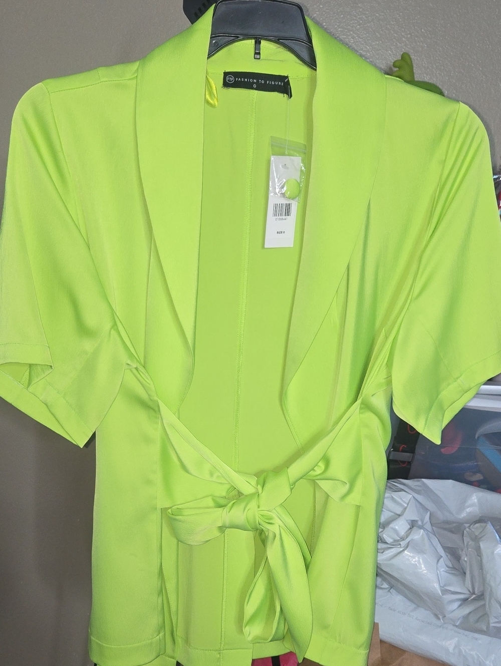 Fashion to Figure Neon Lime Green Short Sleeve Tie-Waist Blazer